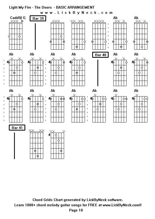 Chord Grids Chart of chord melody fingerstyle guitar song-Light My Fire - The Doors  - BASIC ARRANGEMENT,generated by LickByNeck software.